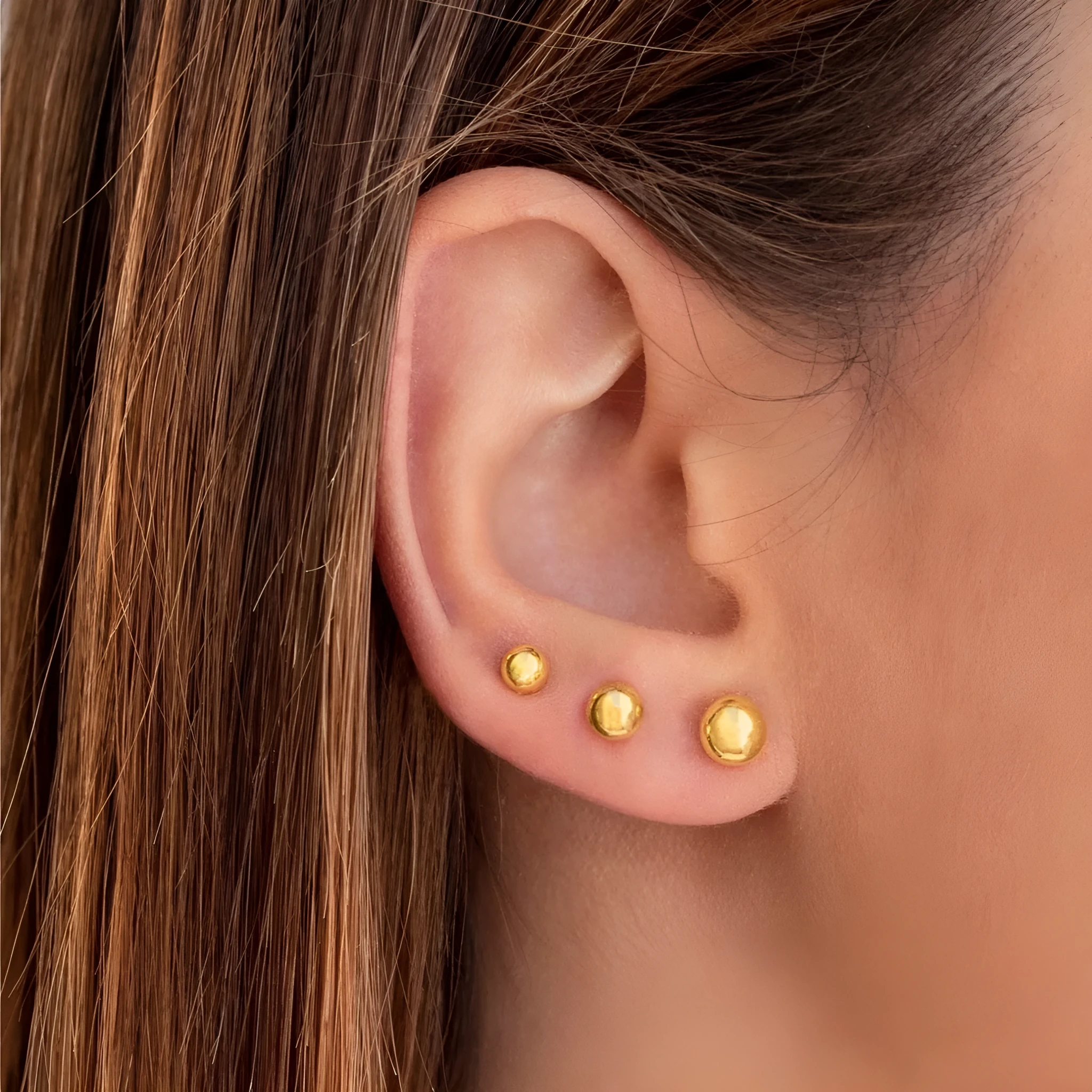 Stainless steel 18K ball stud earrings round geometric design titanium steel gold finish