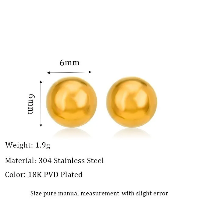 Stainless steel 18K ball stud earrings round geometric design titanium steel gold finish