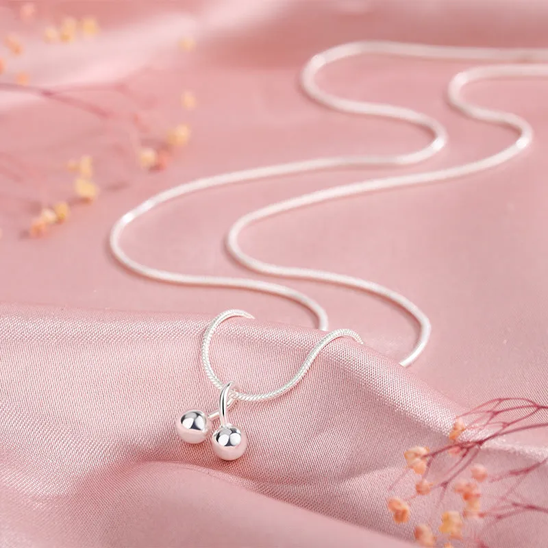 925 silver cherry necklace for women with snake bone chain and adjustable length