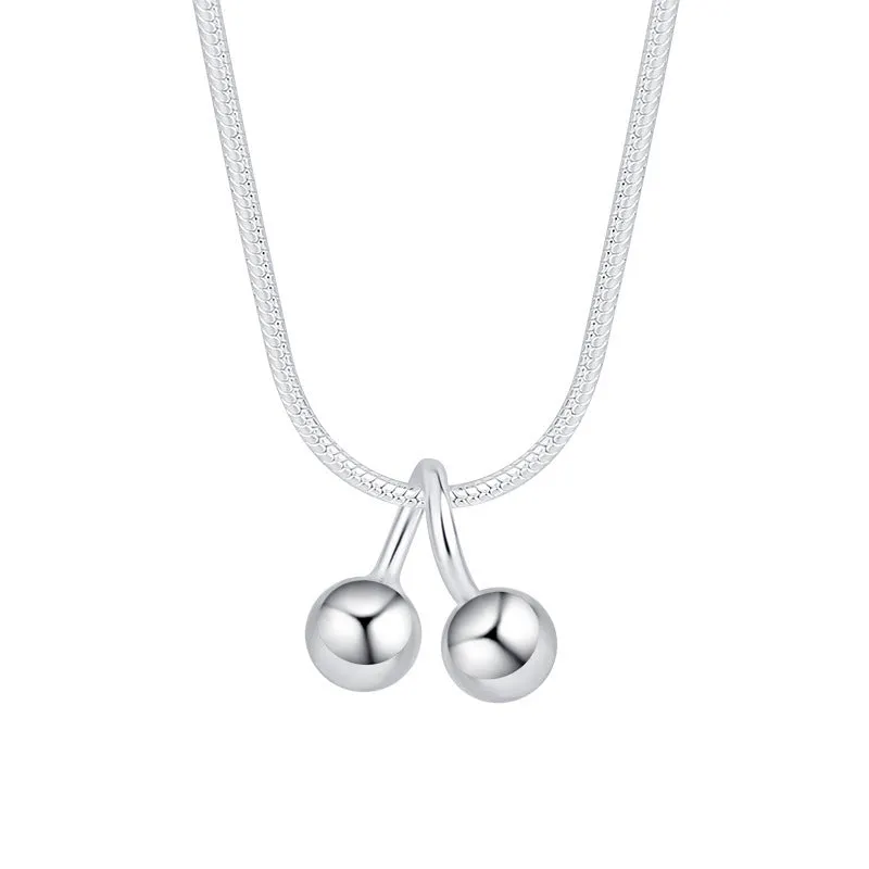 925 silver cherry necklace for women with snake bone chain and adjustable length