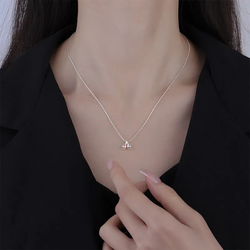 925 silver cherry necklace for women with snake bone chain and adjustable length