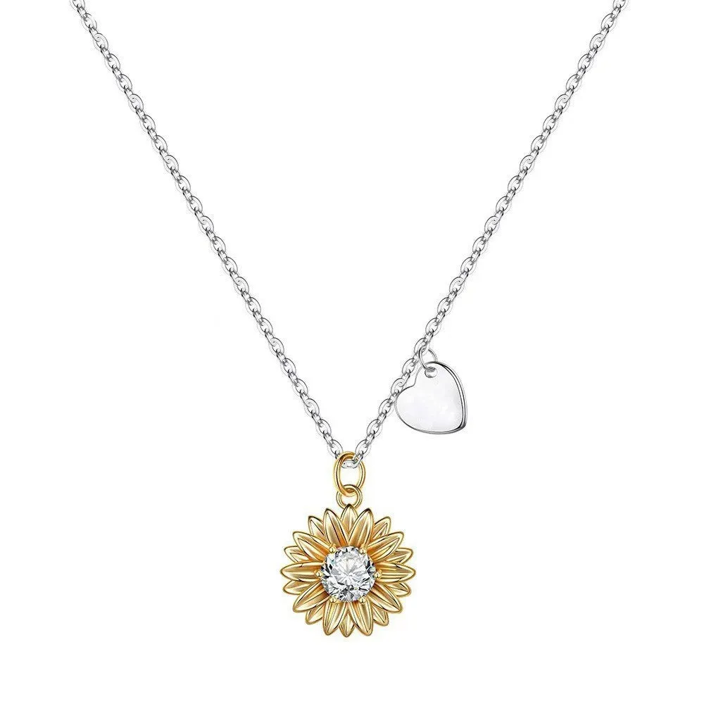 925 silver love sunflower pendant necklace with adjustable 21-50cm cross chain on woman