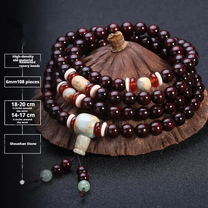 Men's rosewood 108 bead bracelet in national style with choice of stone designs and 6mm or 8mm bead sizes.