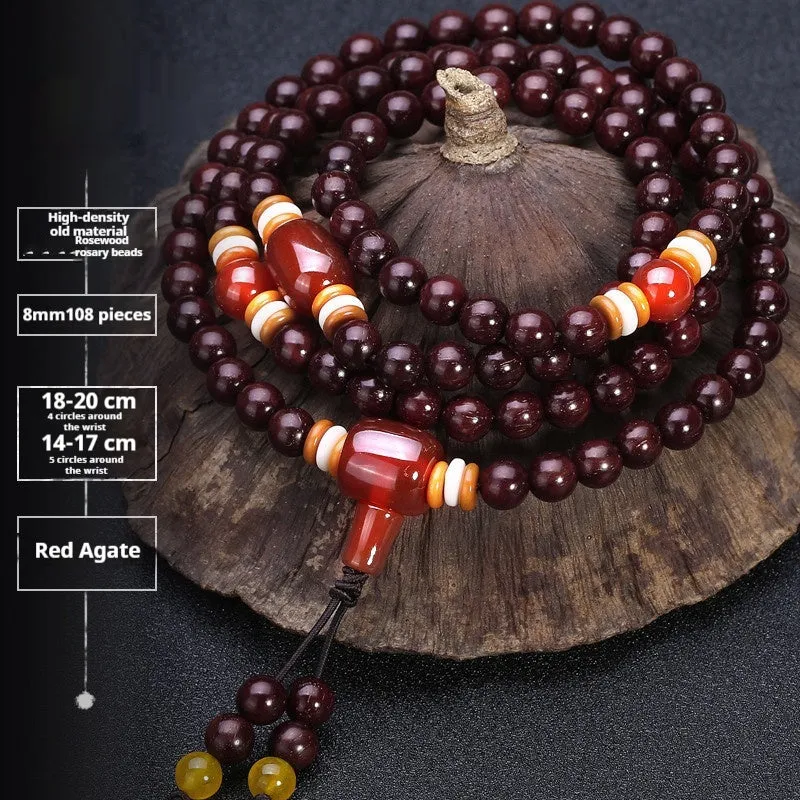 Men's rosewood 108 bead bracelet in national style with choice of stone designs and 6mm or 8mm bead sizes.