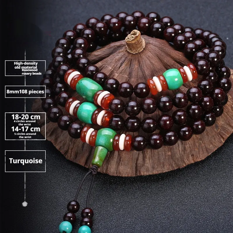 Men's rosewood 108 bead bracelet in national style with choice of stone designs and 6mm or 8mm bead sizes.