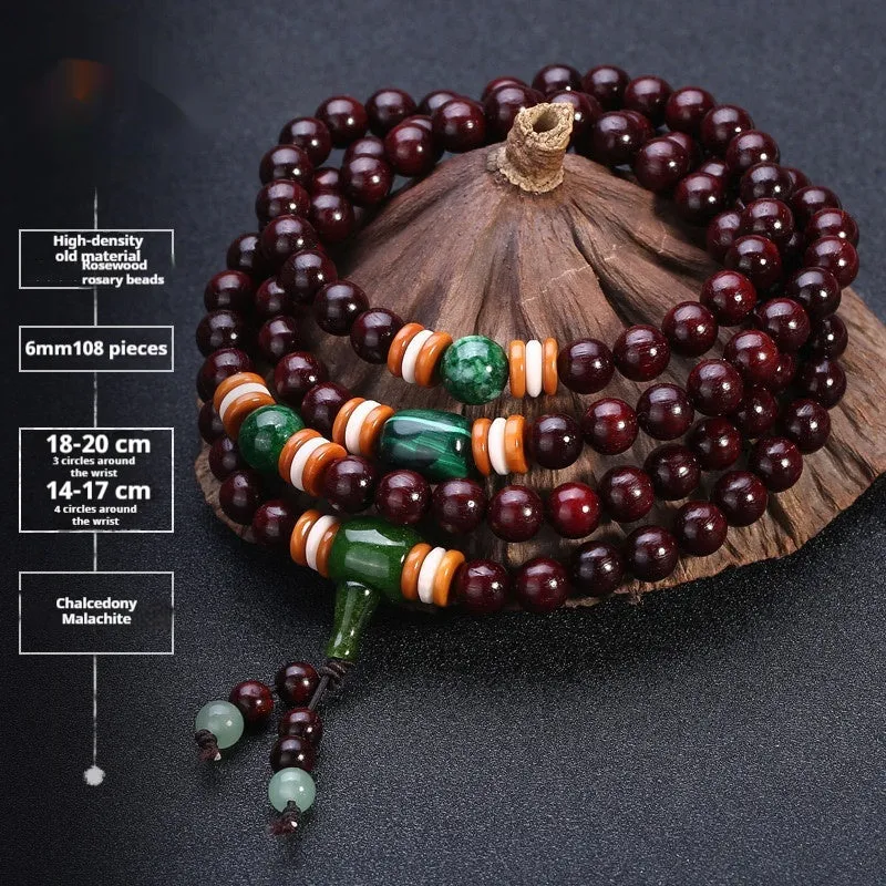Men's rosewood 108 bead bracelet in national style with choice of stone designs and 6mm or 8mm bead sizes.