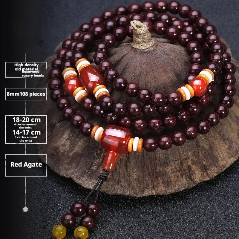 Men's rosewood 108 bead bracelet in national style with choice of stone designs and 6mm or 8mm bead sizes.