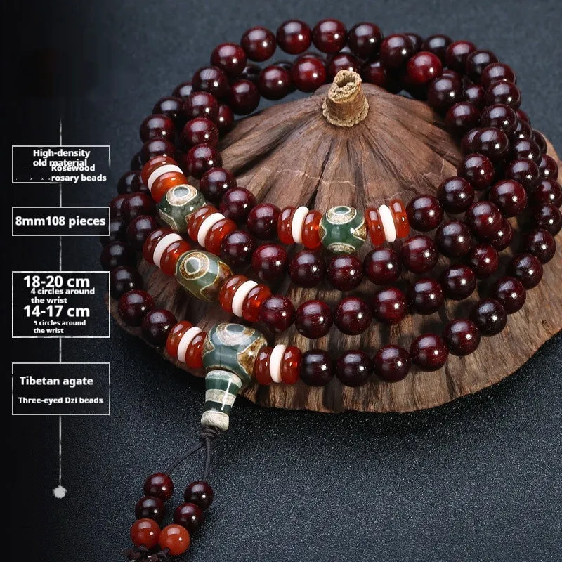 Men's rosewood 108 bead bracelet in national style with choice of stone designs and 6mm or 8mm bead sizes.