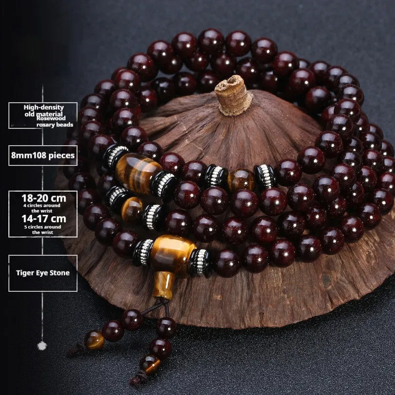 Men's rosewood 108 bead bracelet in national style with choice of stone designs and 6mm or 8mm bead sizes.