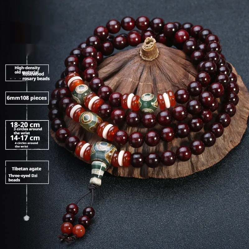 Men's rosewood 108 bead bracelet in national style with choice of stone designs and 6mm or 8mm bead sizes.