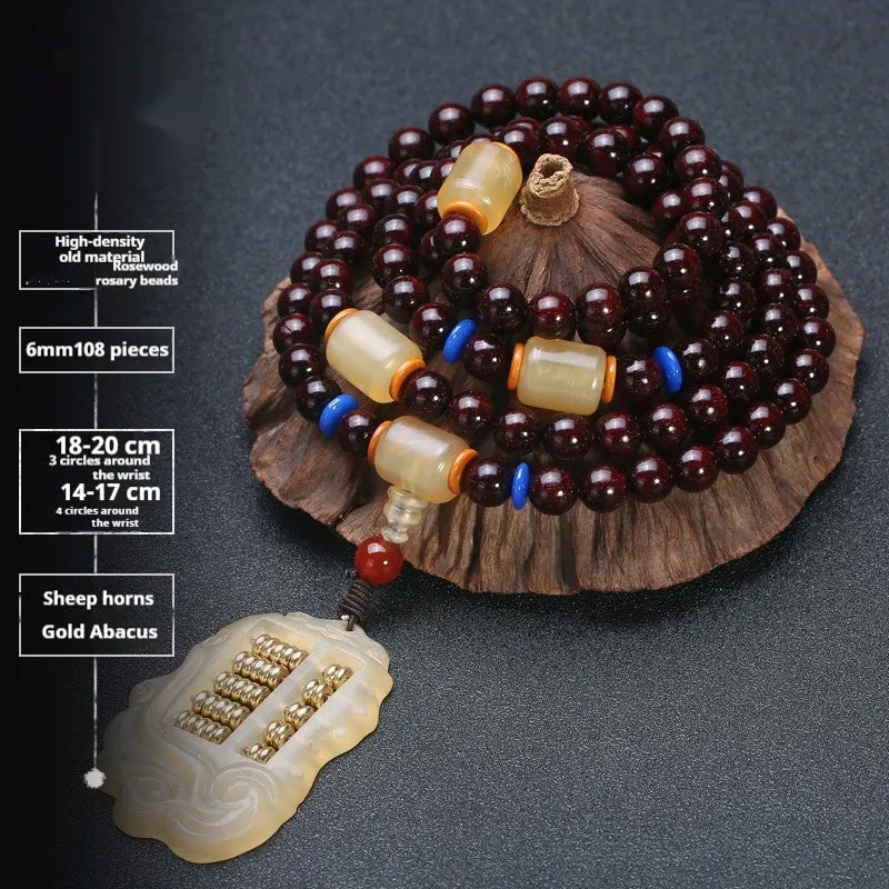 Men's rosewood 108 bead bracelet in national style with choice of stone designs and 6mm or 8mm bead sizes.