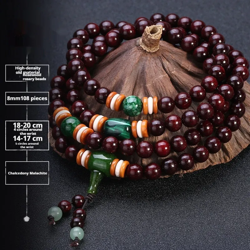 Men's rosewood 108 bead bracelet in national style with choice of stone designs and 6mm or 8mm bead sizes.