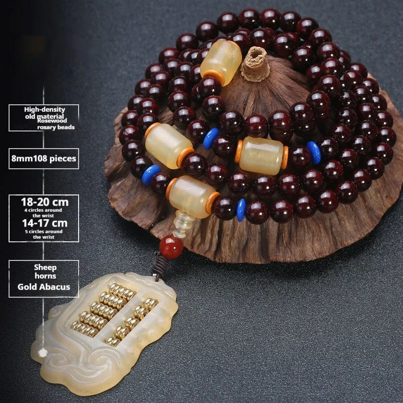 Men's rosewood 108 bead bracelet in national style with choice of stone designs and 6mm or 8mm bead sizes.