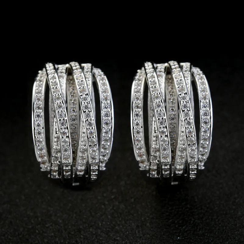 White gold copper geometric cross ear clip with inlaid zircon stones for women