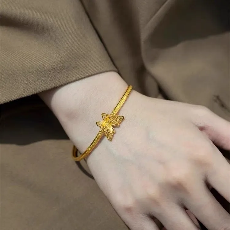 Copper half bracelet with New Chinese retro hemp pattern and ancient silk butterfly motif, electroplated finish