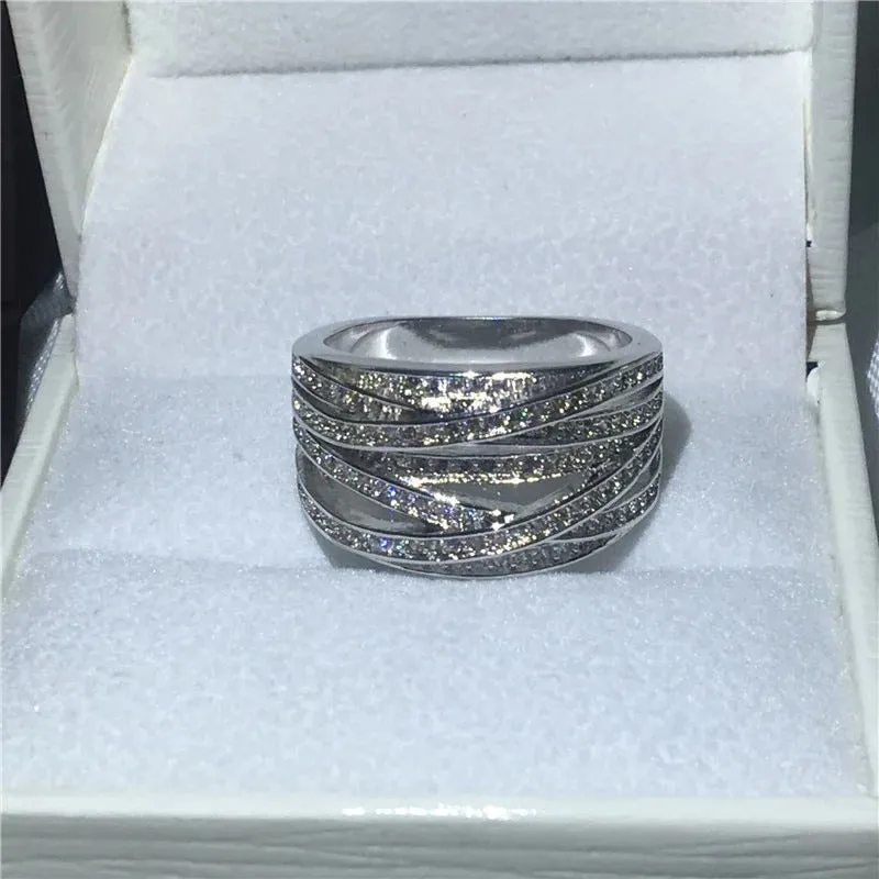 Women's geometric line ring white gold colour copper cubic zirconia size No 6