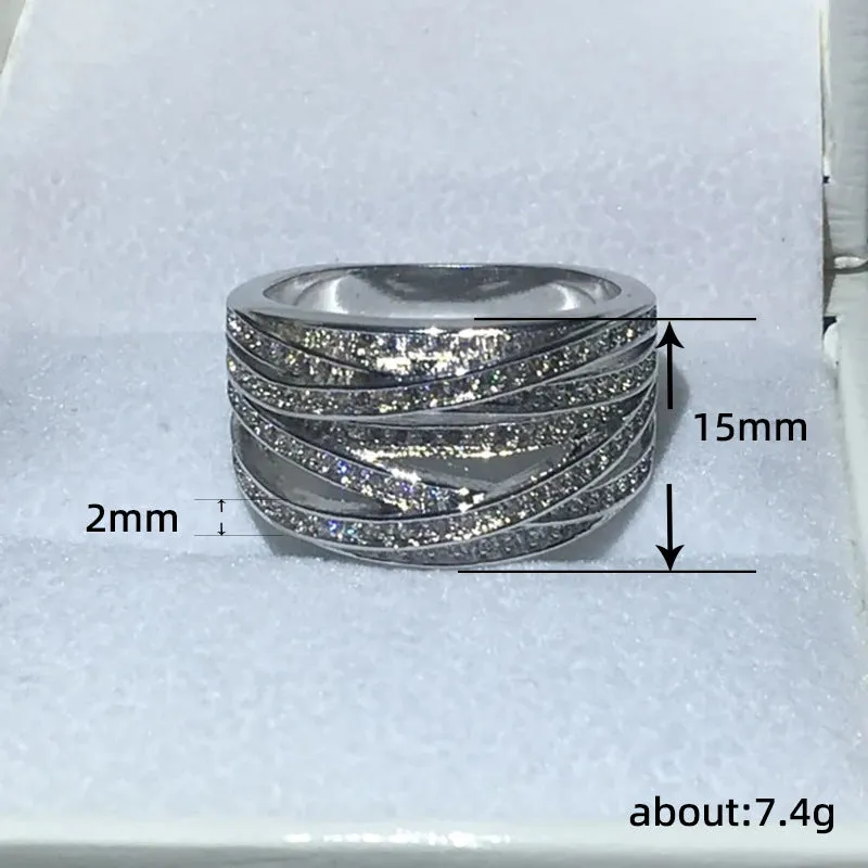 Women's geometric line ring white gold colour copper cubic zirconia size No 6