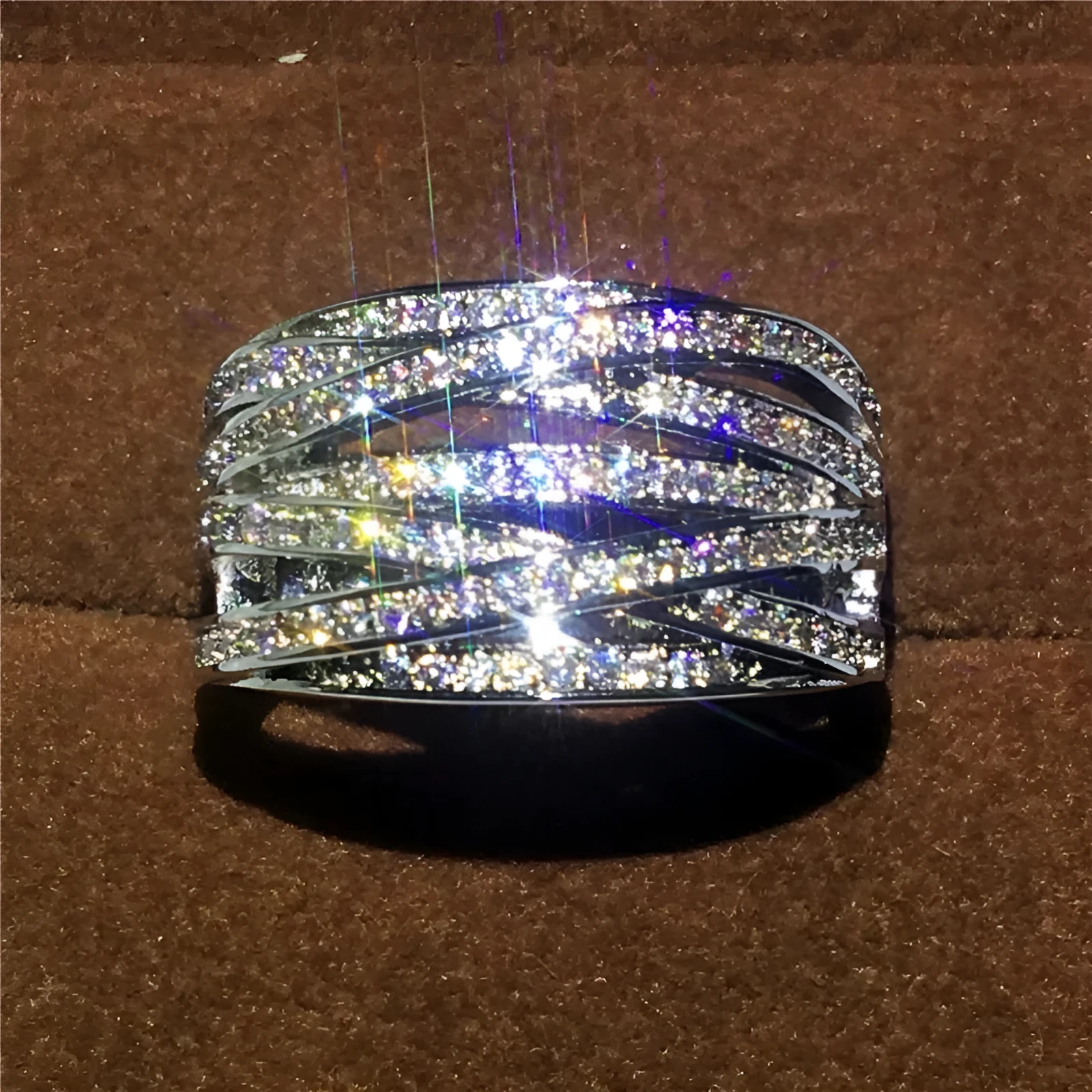 Women's geometric line ring white gold colour copper cubic zirconia size No 6