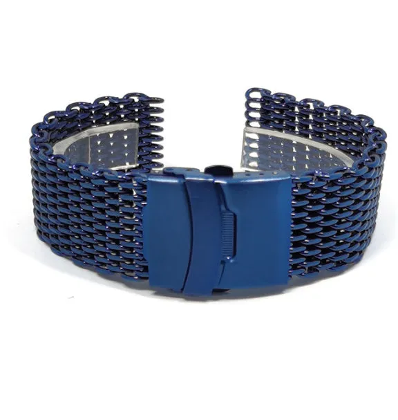 Thickened 40mm cool shark mesh watch strap in silver, 20mm width, with distinctive textured pattern