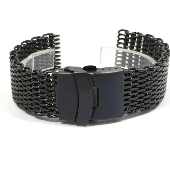 Thickened 40mm cool shark mesh watch strap in silver, 20mm width, with distinctive textured pattern