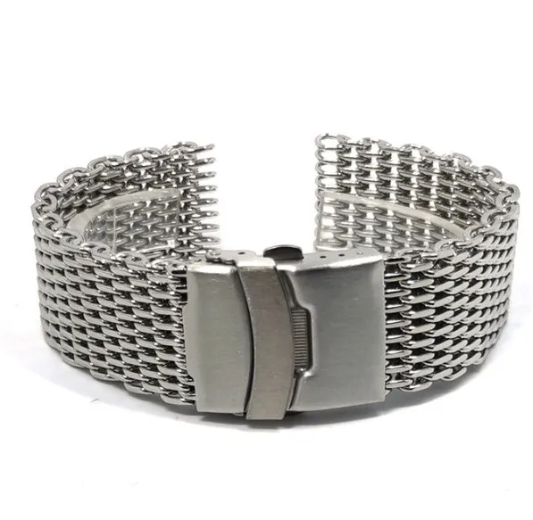 Thickened 40mm cool shark mesh watch strap in silver, 20mm width, with distinctive textured pattern