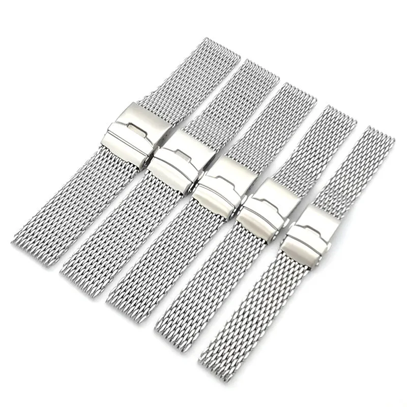 Thickened 40mm cool shark mesh watch strap in silver, 20mm width, with distinctive textured pattern