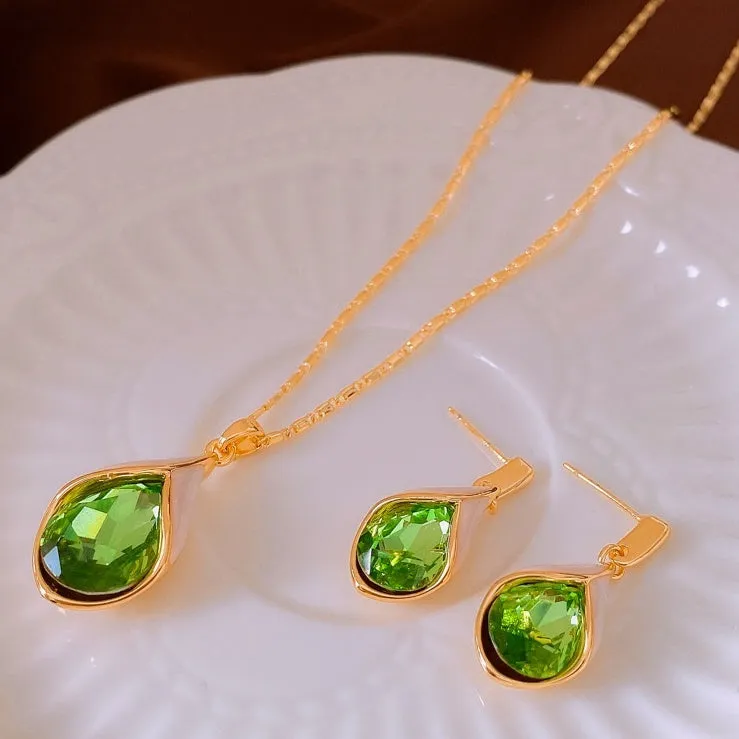 Real gold electroplated water drop-shaped earrings with inlaid zircon and crystal pendant