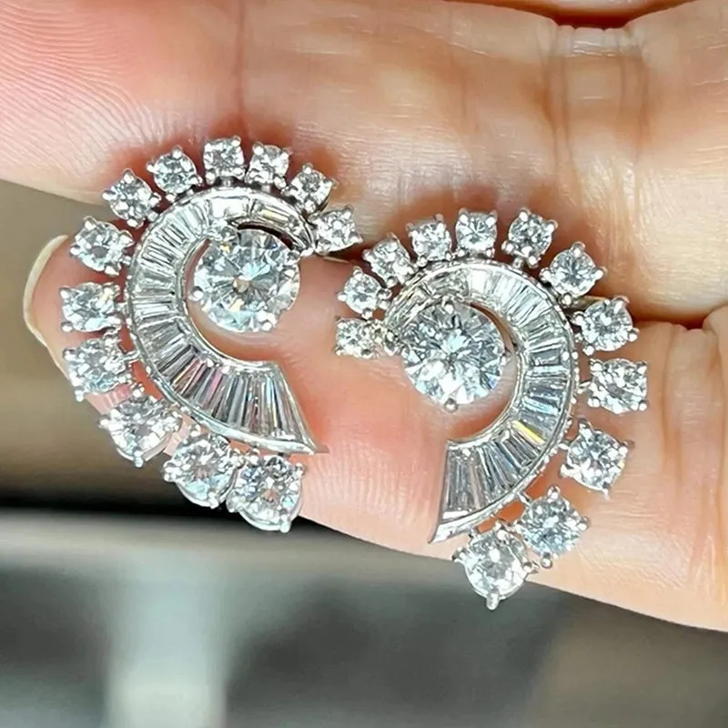 Pair of white gold electroplated copper geometric ring earrings for daily wear