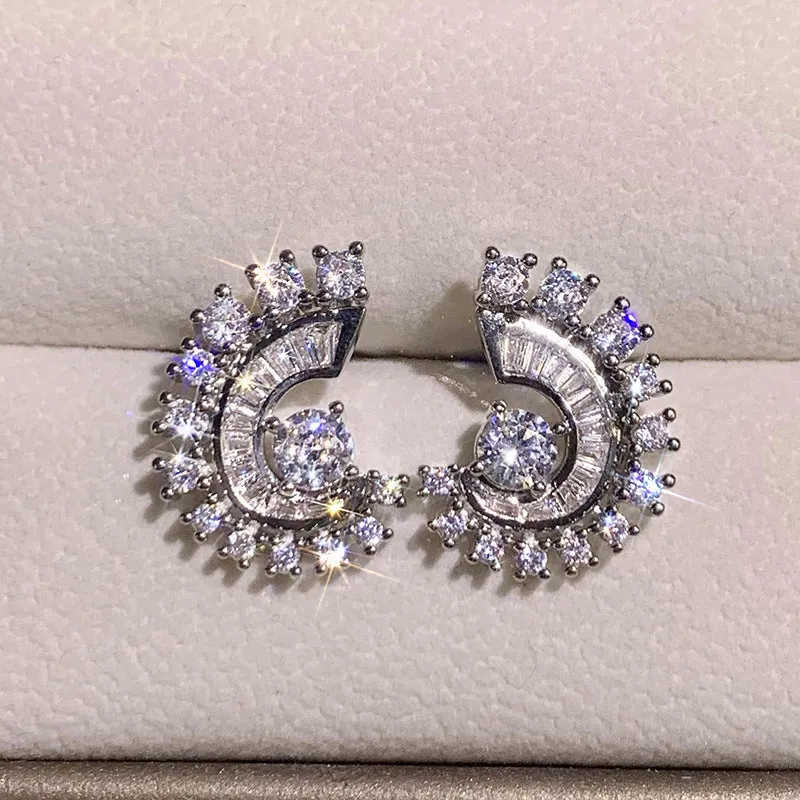 Pair of white gold electroplated copper geometric ring earrings for daily wear