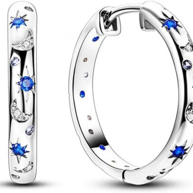 Starry bright fashion rhinestone ear clip in white gold for women, geometric moon and star design