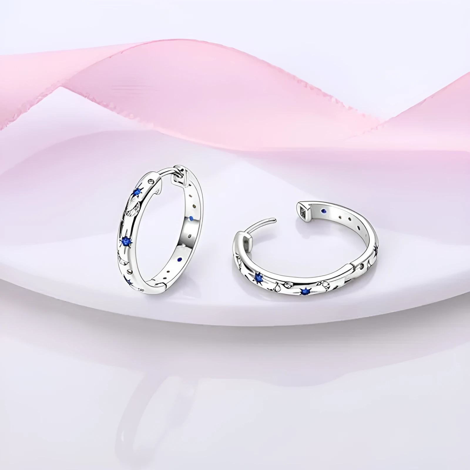 Starry bright fashion rhinestone ear clip in white gold for women, geometric moon and star design