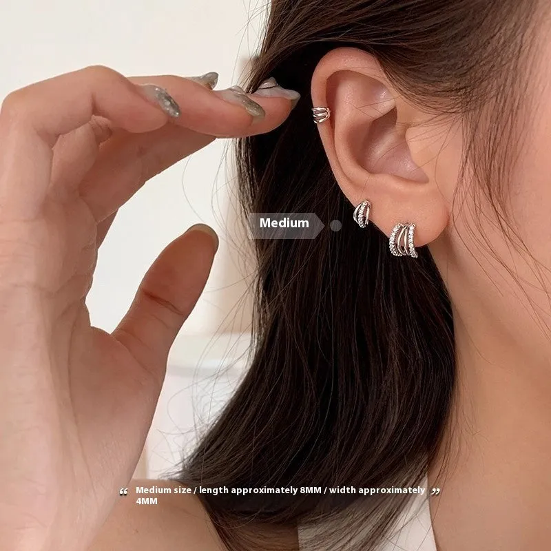Light luxury minority high-grade 925 silver needle geometric electroplated earrings in large size