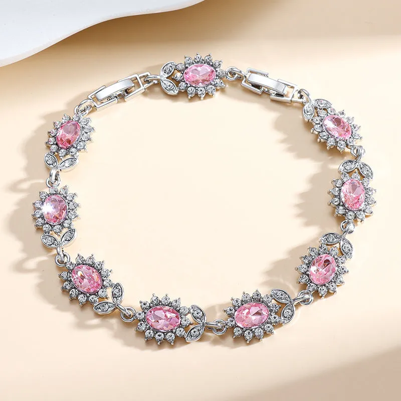 Personality Trend women's simple inlaid zircon bracelet in black onyx colour, electroplated alloy construction.