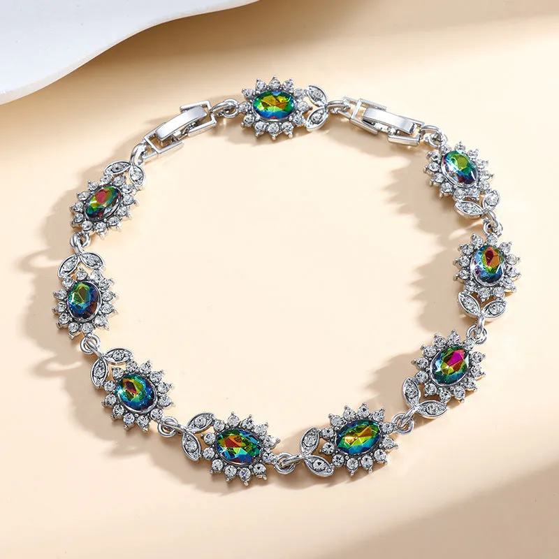 Personality Trend women's simple inlaid zircon bracelet in black onyx colour, electroplated alloy construction.