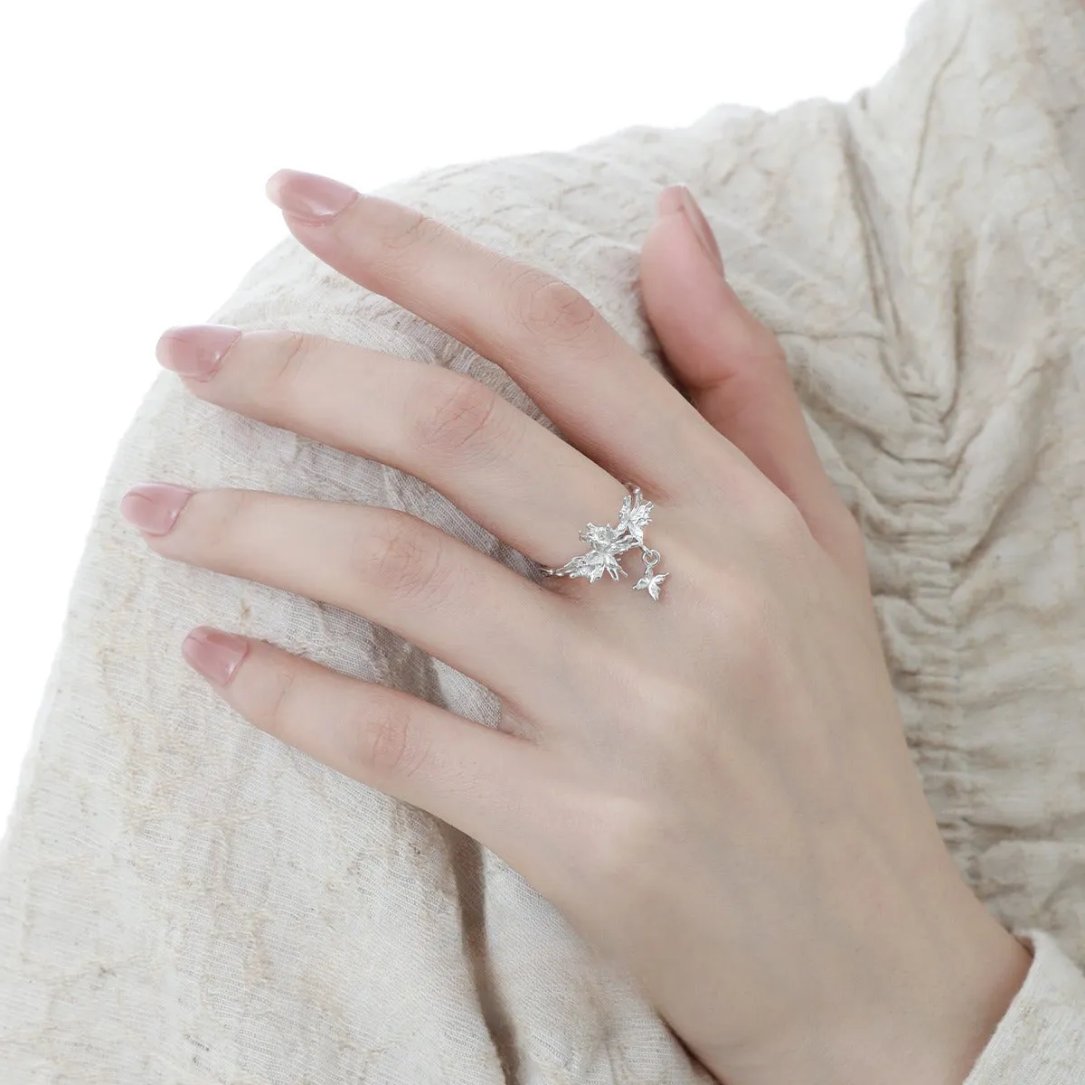 Silver butterfly ring with adjustable opening in 18K gold electroplated finish, women's original design