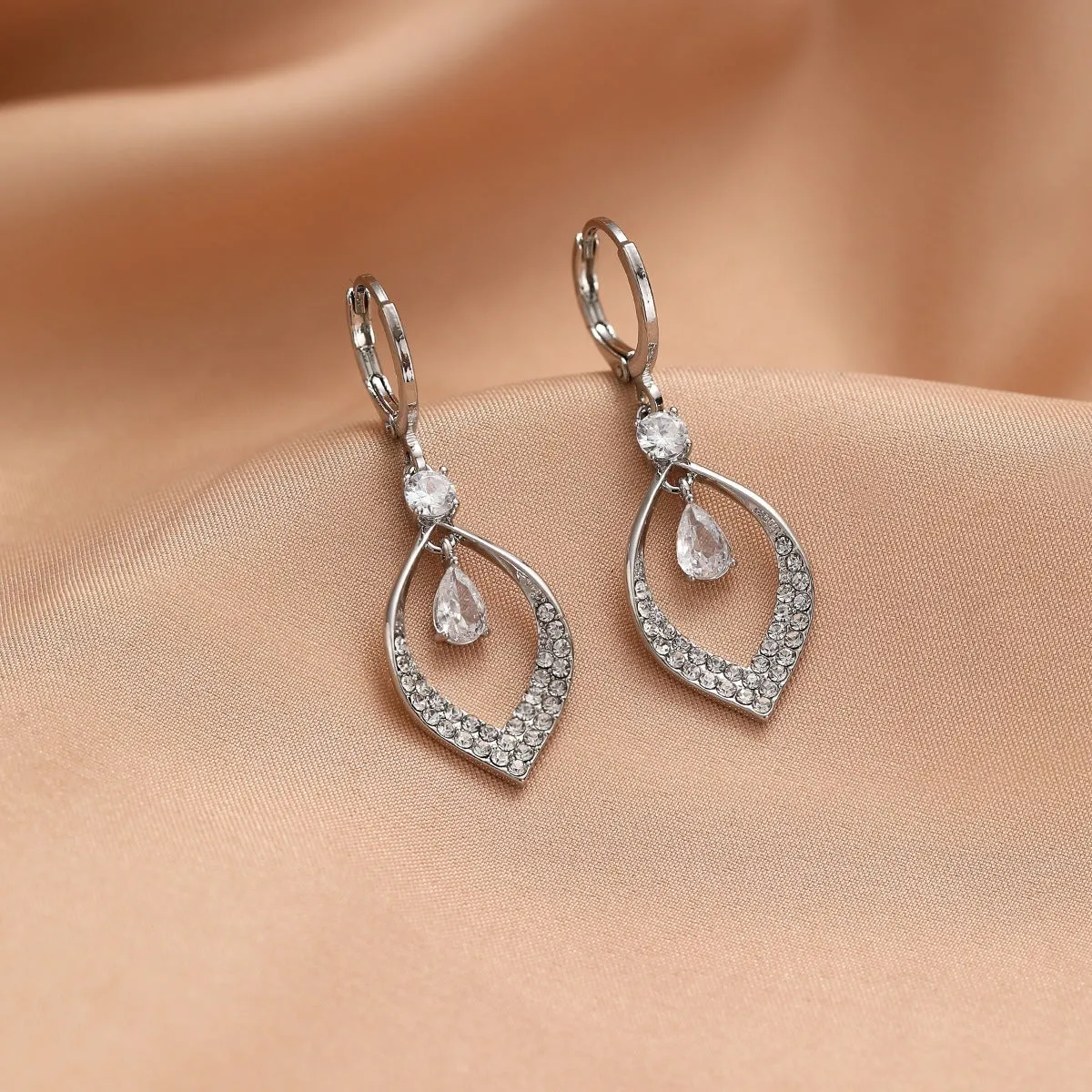 Copper zircon water drop tassel earrings with gold or silver thickened electroplated ear buckles