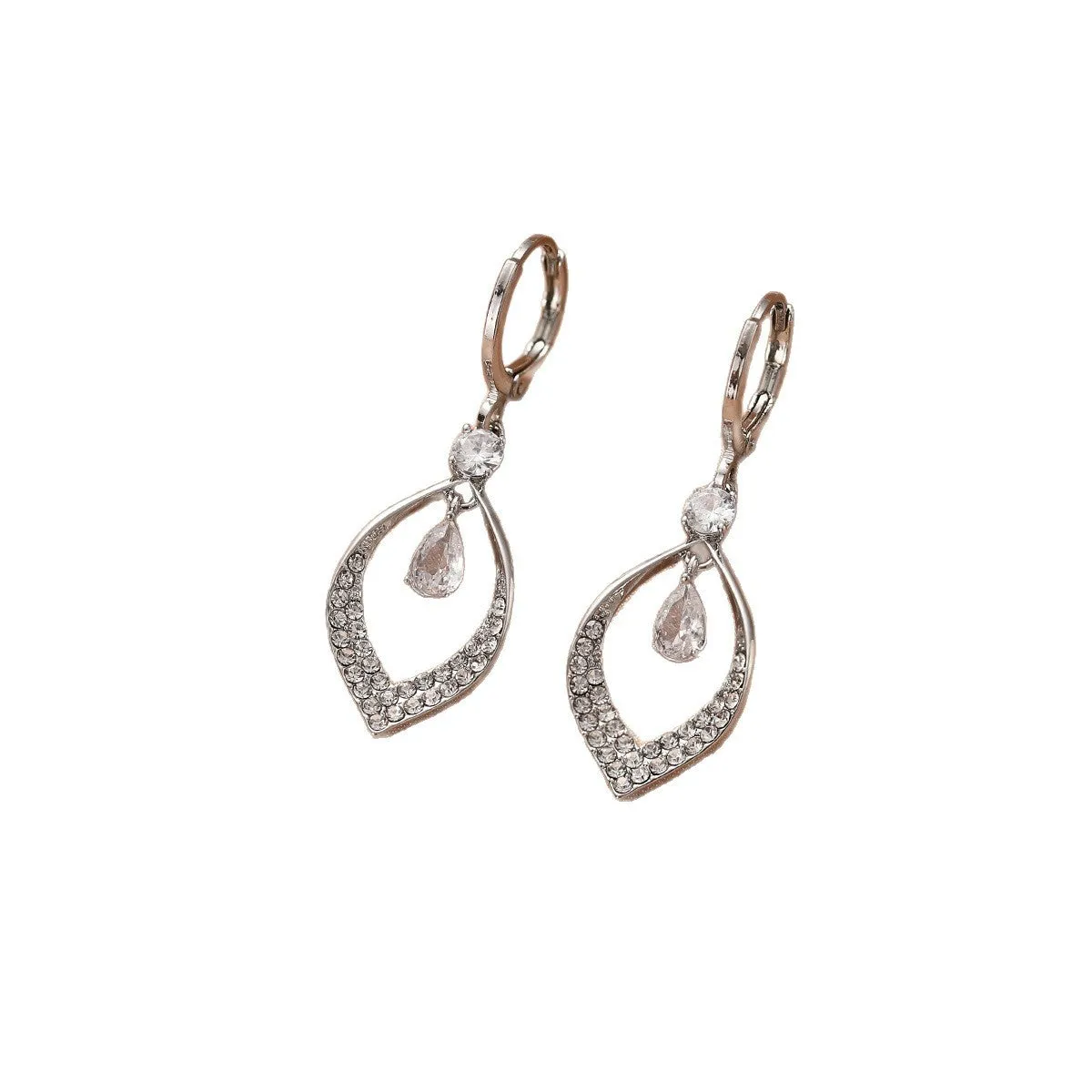 Copper zircon water drop tassel earrings with gold or silver thickened electroplated ear buckles