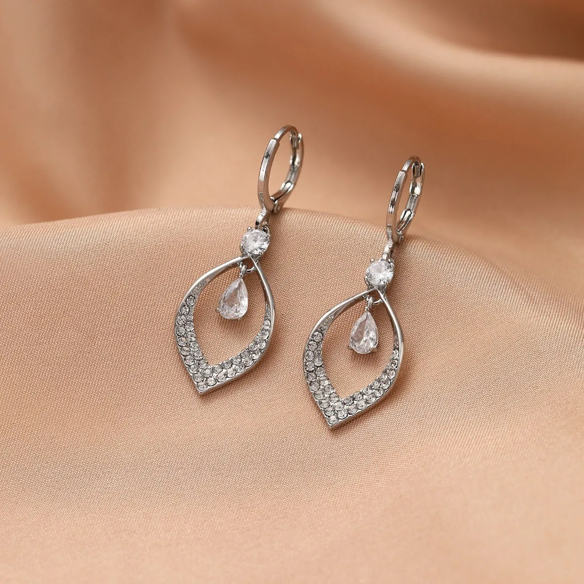 Copper zircon water drop tassel earrings with gold or silver thickened electroplated ear buckles