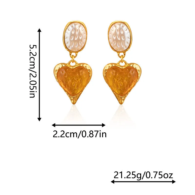 Silver Needle pleated oval love heart stud earrings in alloy with textured heart shape, four colour options