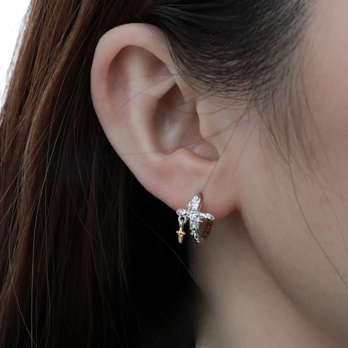 Personalised 925 silver cross earrings for women, electroplated white gold or gold colour, original geometric design