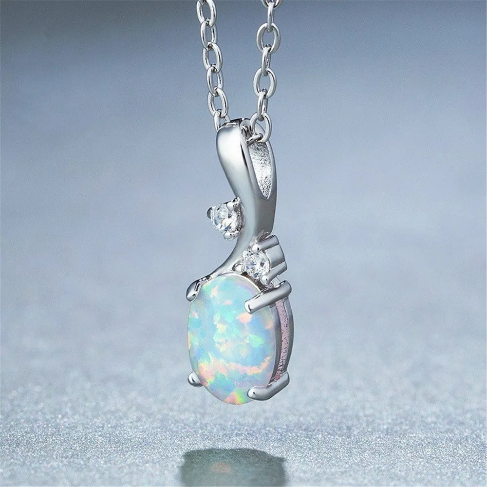 Water drop opal pendant necklace with O-shaped chain, rose gold electroplated finish