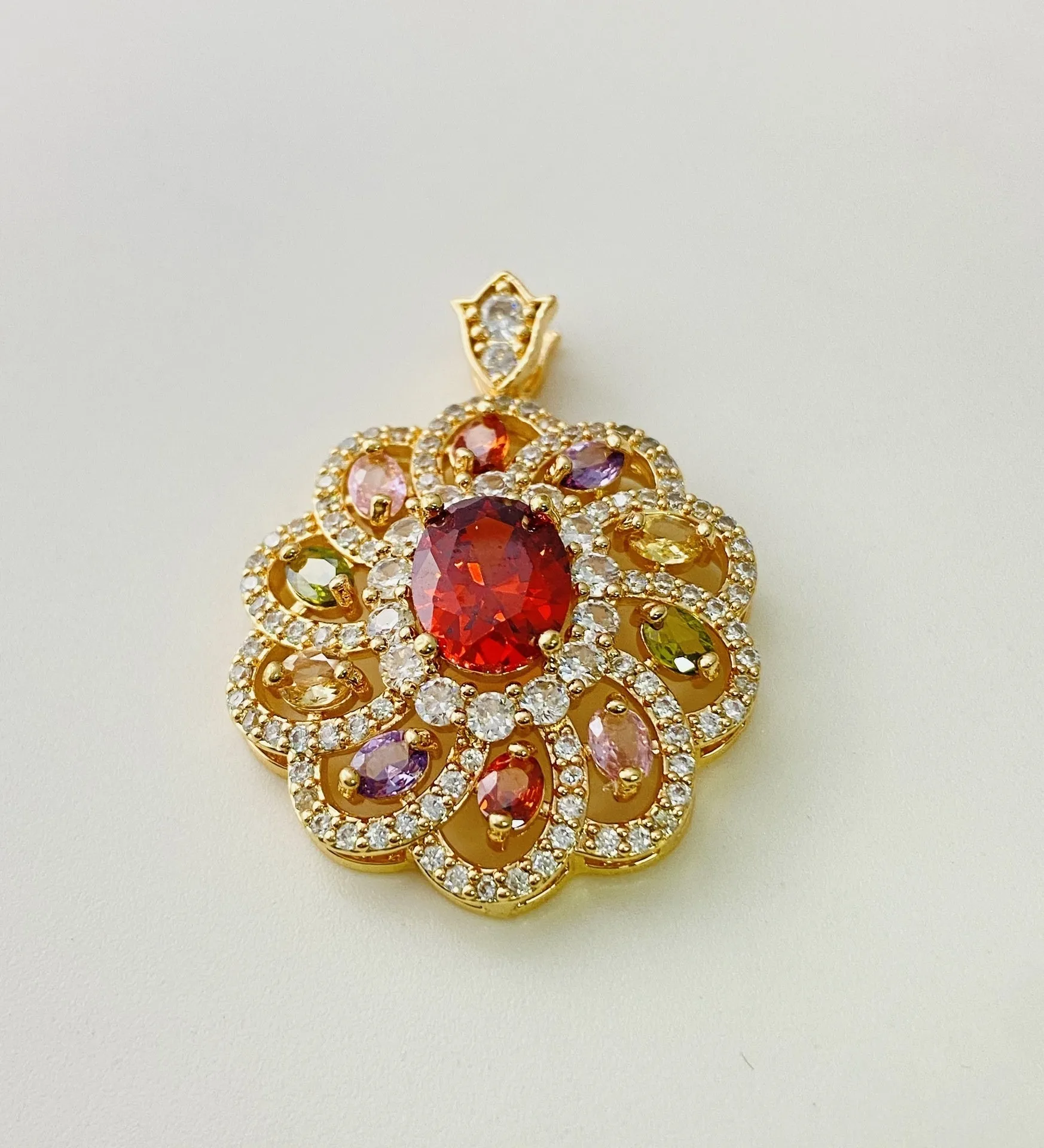 Women's zircon flower pendant necklace in gold electroplated finish with optional chain