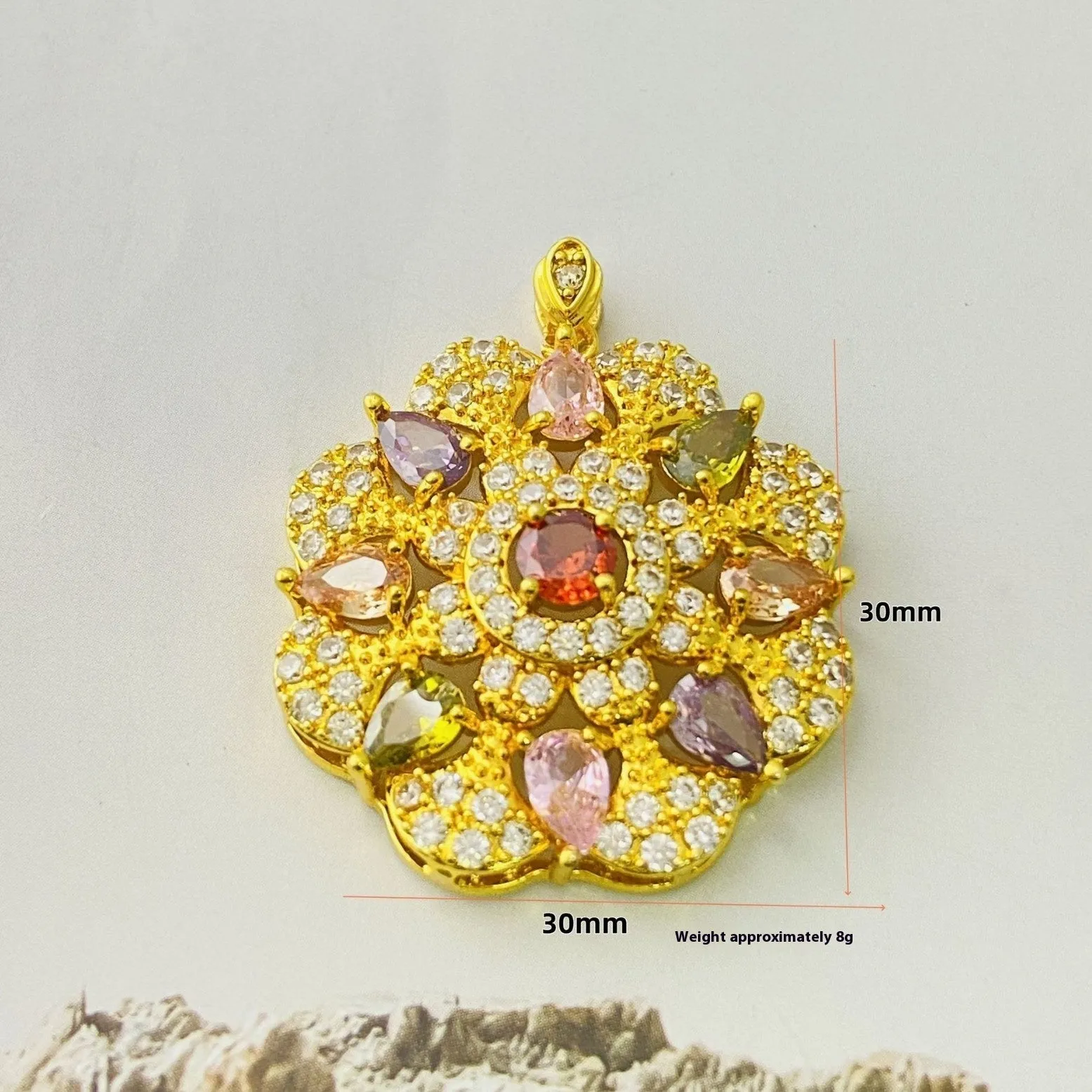 Women's zircon flower pendant necklace in gold electroplated finish with optional chain