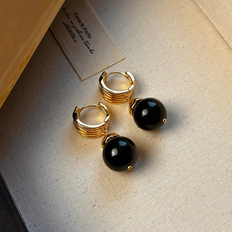Maillard tigereye geometric earrings for women with real gold plating in brown and black colours