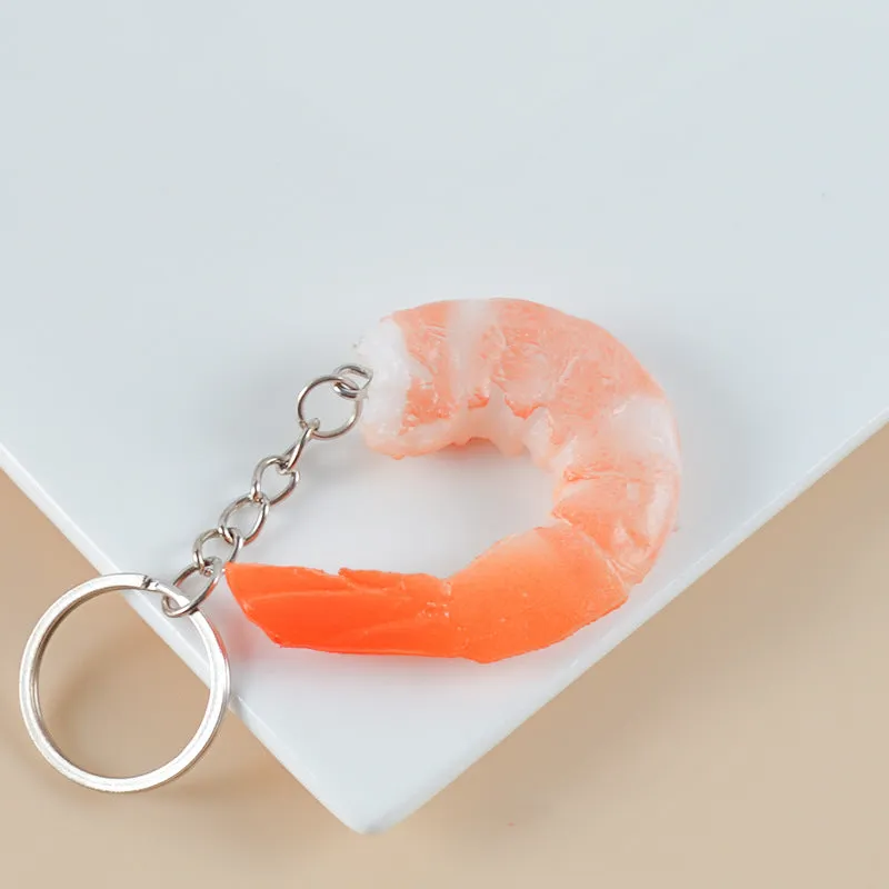 Simulation seafood shrimp keychain in PVC injection moulding, 1.5cm thick, modern simplicity style