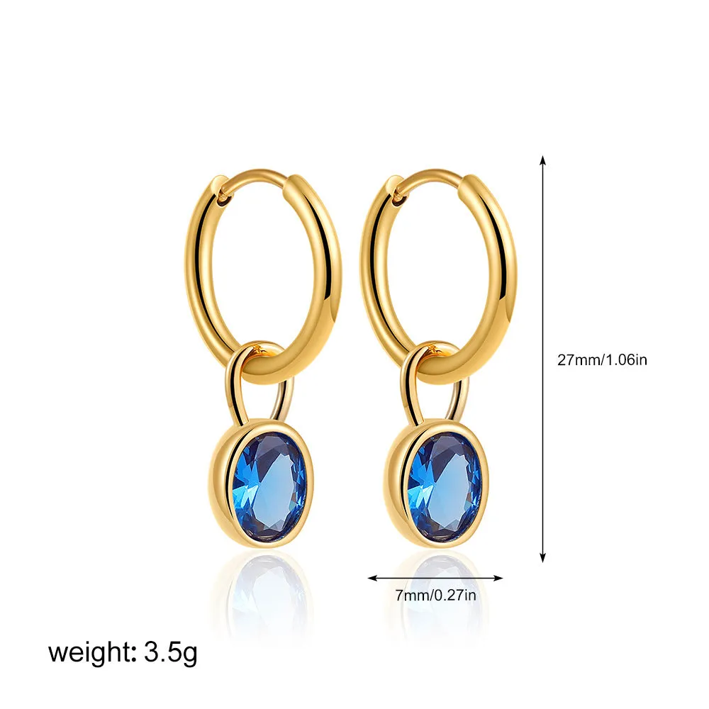 Close-up of women's retro simple oval zircon earrings in copper, showing the six available colour options.