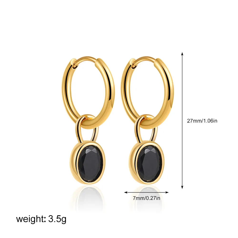 Close-up of women's retro simple oval zircon earrings in copper, showing the six available colour options.