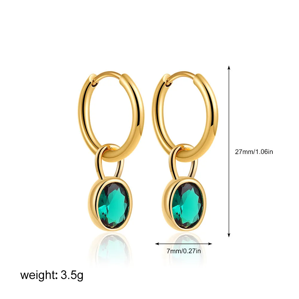 Close-up of women's retro simple oval zircon earrings in copper, showing the six available colour options.