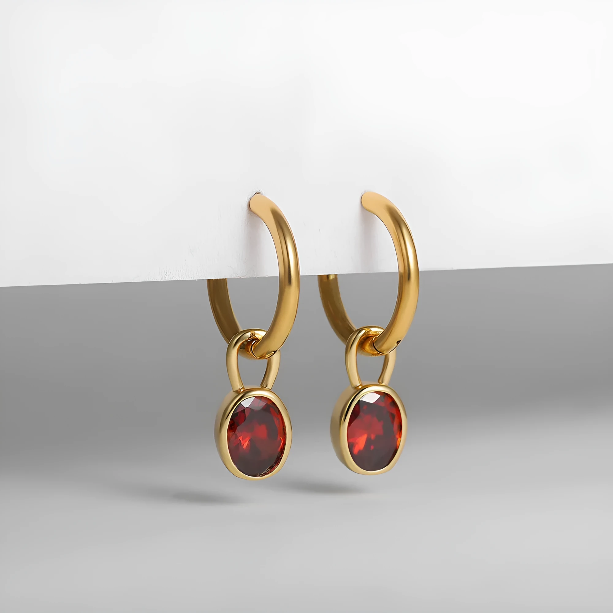 Close-up of women's retro simple oval zircon earrings in copper, showing the six available colour options.