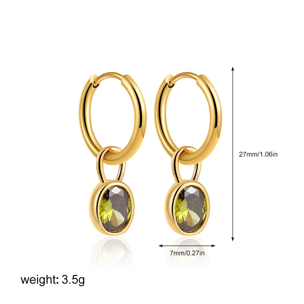 Close-up of women's retro simple oval zircon earrings in copper, showing the six available colour options.